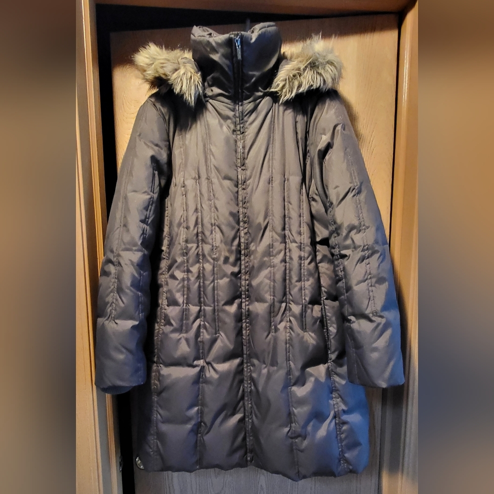 London Fog Women's Dark Green Fur-Trimmed Coat